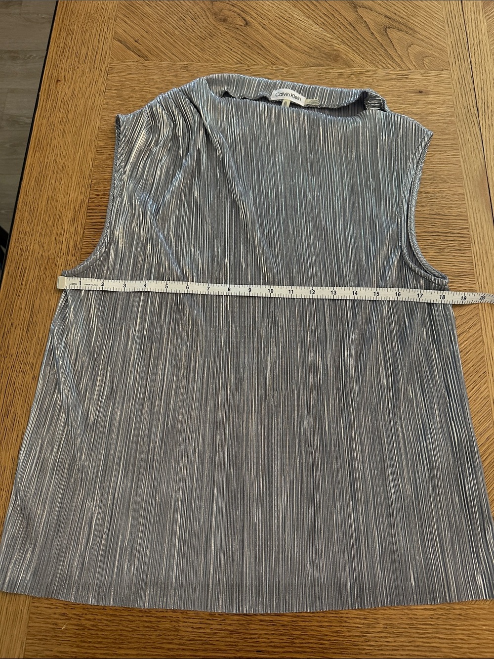 Calvin Klein Metallic Silver Pleated Sleeveless Tank